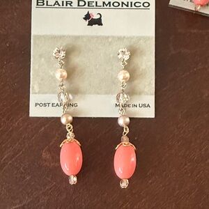 Coral and Gold Dangle Earrings